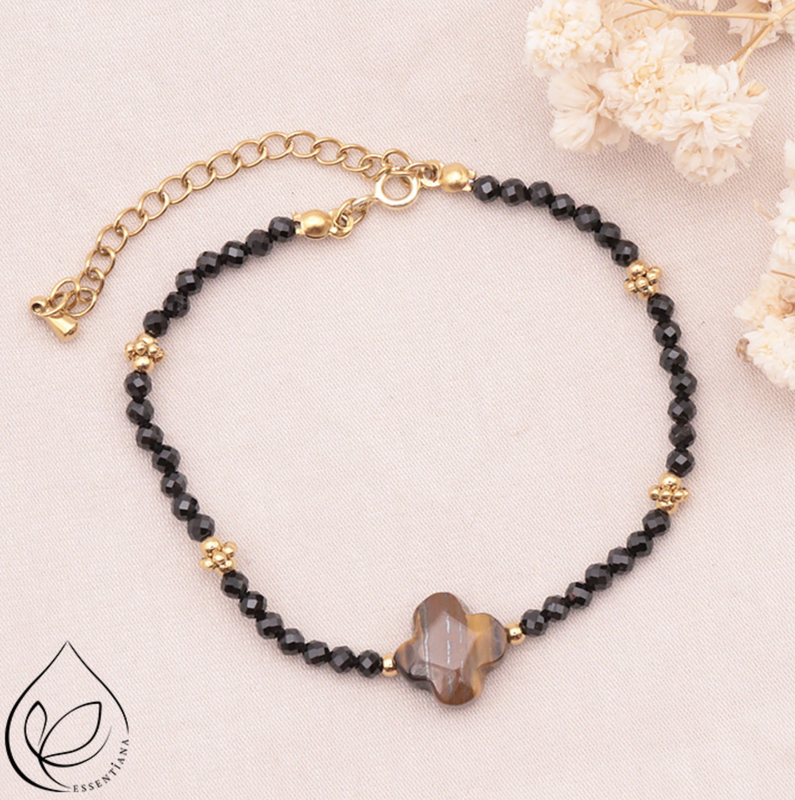 BRACELET ROSALIA DORÉ OEIL DE TIGRE, ONYX A