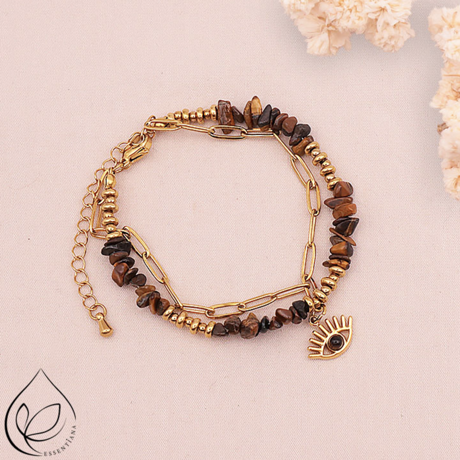 BRACELET HORUS DORÉ OEIL DE TIGRE A