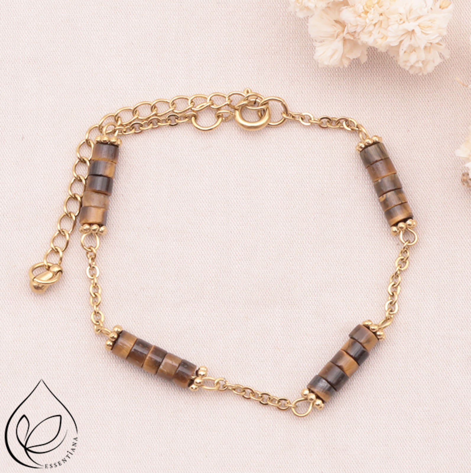 BRACELET ORANE DORÉ OEIL DE TIGRE A