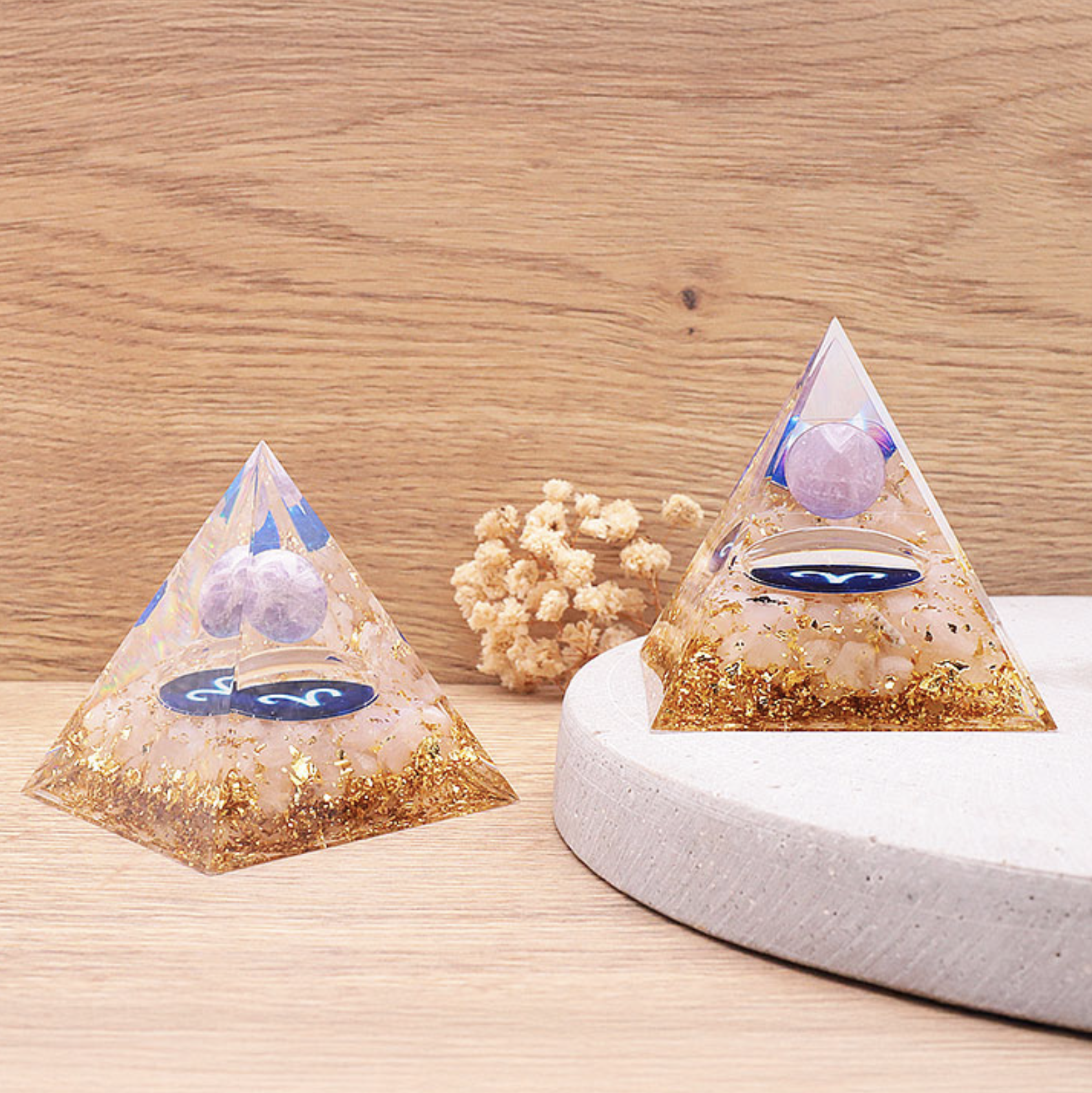 ORGONITE 60MM ASTROLOGIE BÉLIER AMÉTHYSTE / QUARTZ ROSE A (1 PIÈCE)