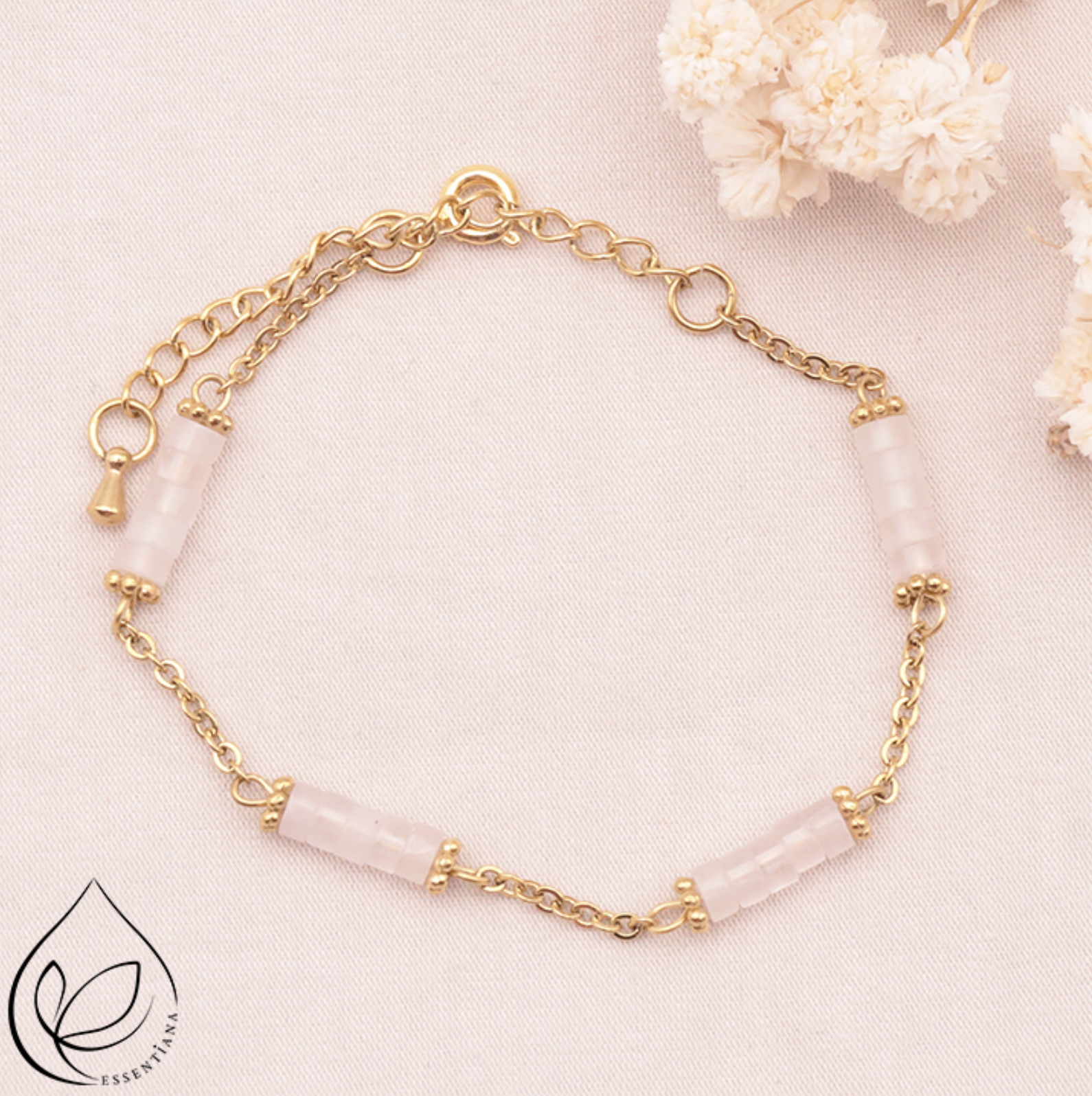 BRACELET ORANE DORÉ QUARTZ ROSE A