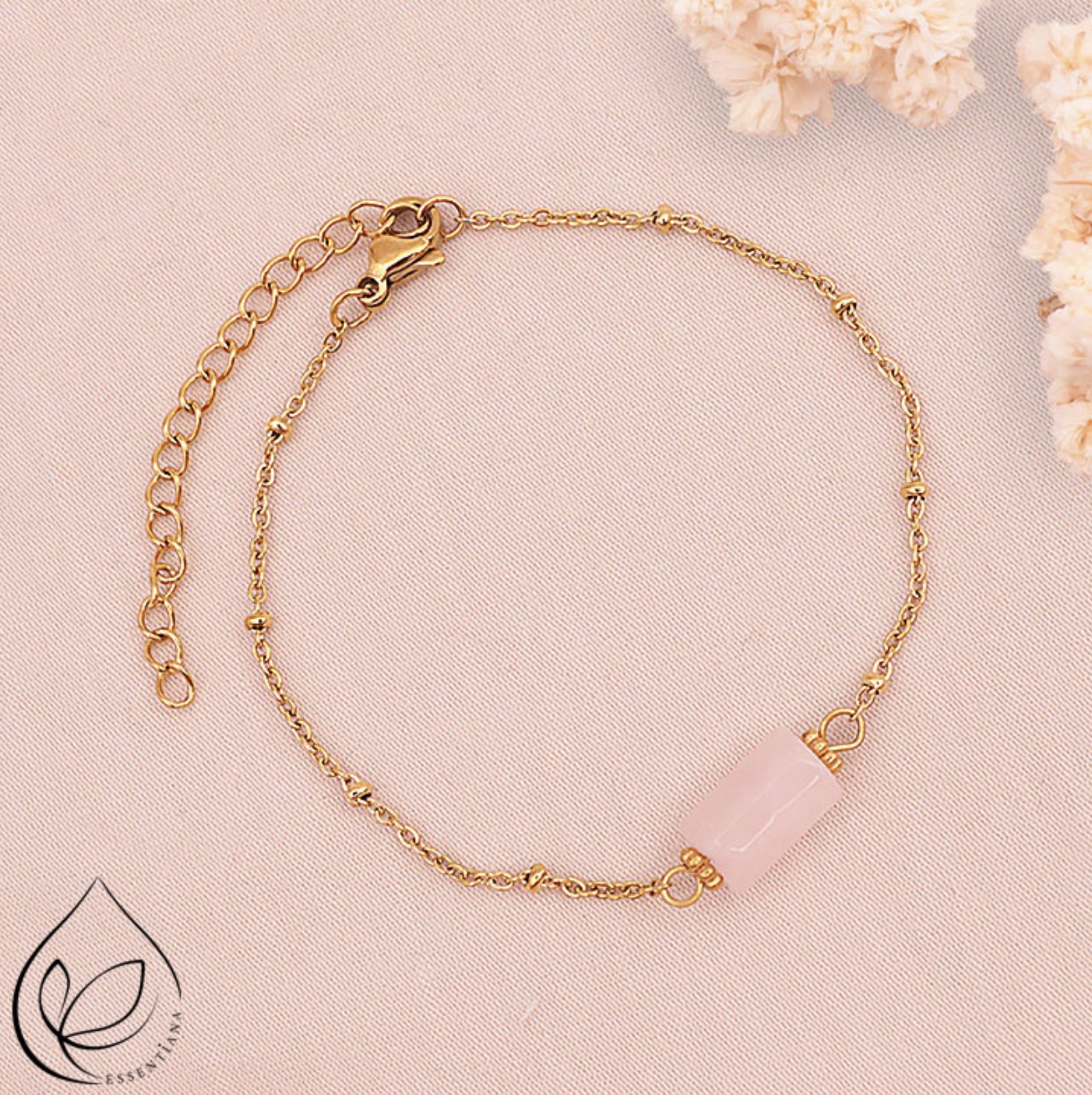 BRACELET CLÉA DORÉ QUARTZ ROSE A
