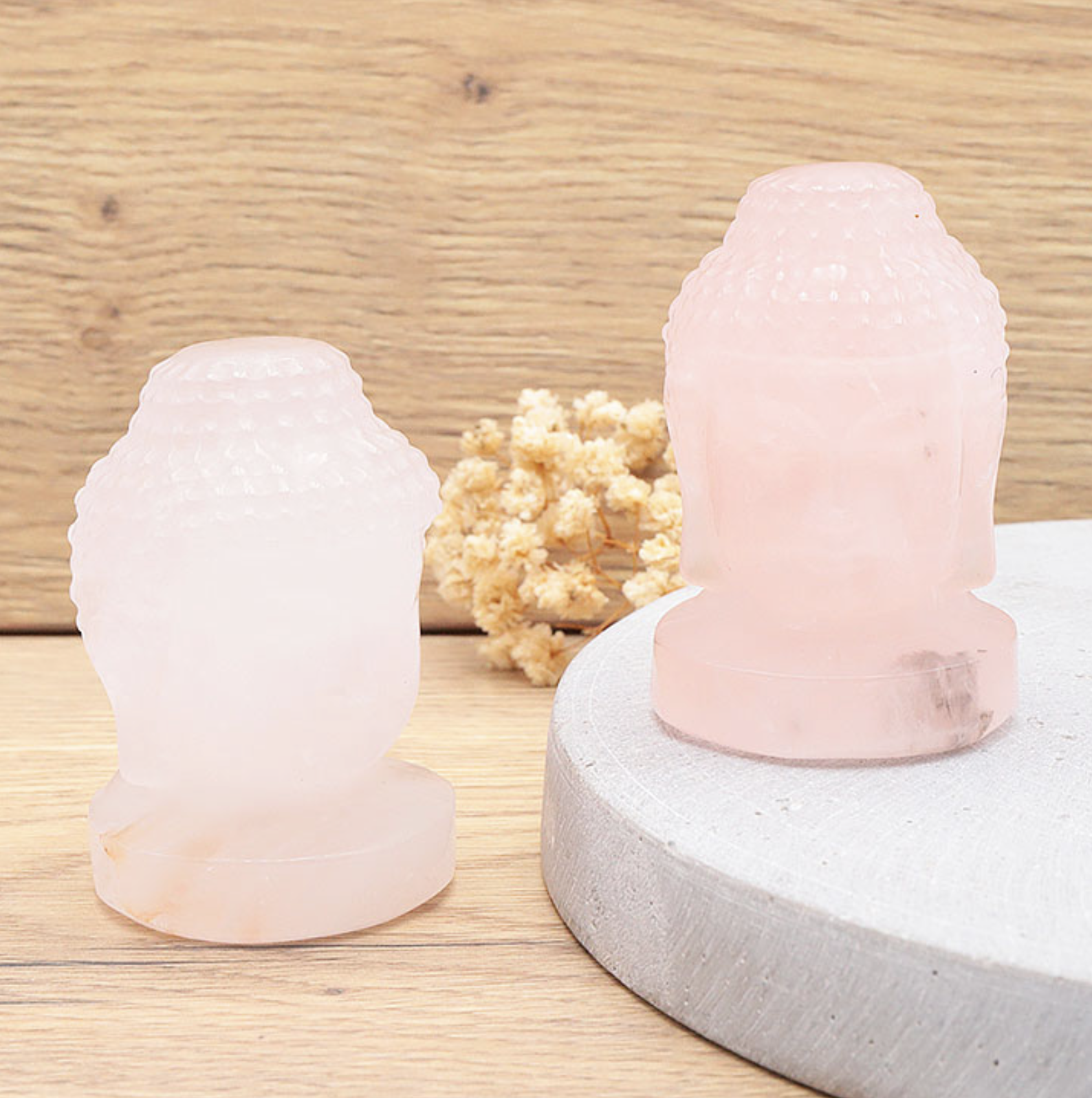 TÊTE DE BOUDDHA INDIEN 65MM QUARTZ ROSE A (1 PIÈCE)