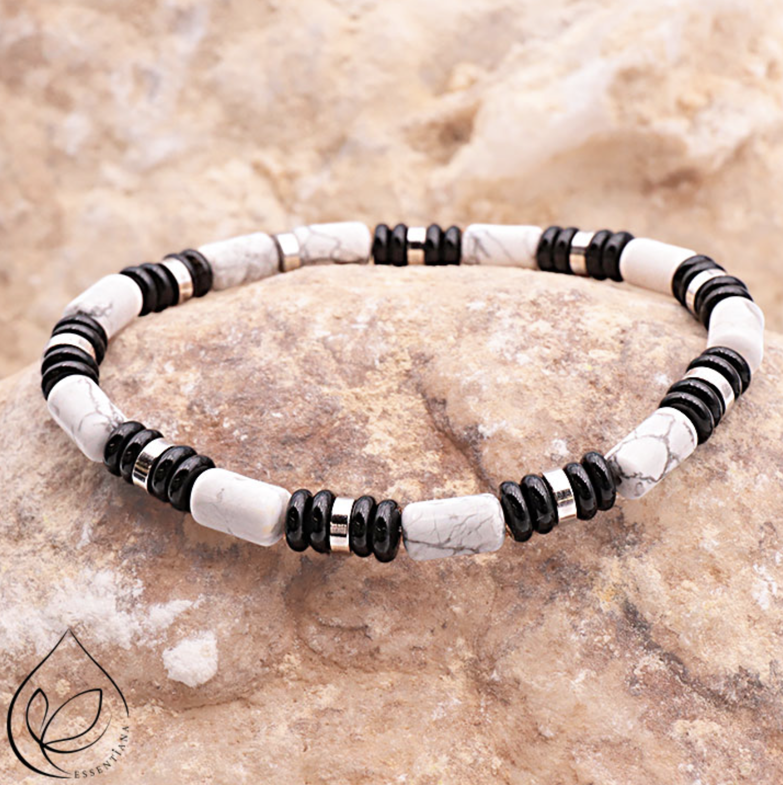 BRACELET NEMO ARGENTÉ OBSIDIENNE NOIRE, HOWLITE BLANCHE AA