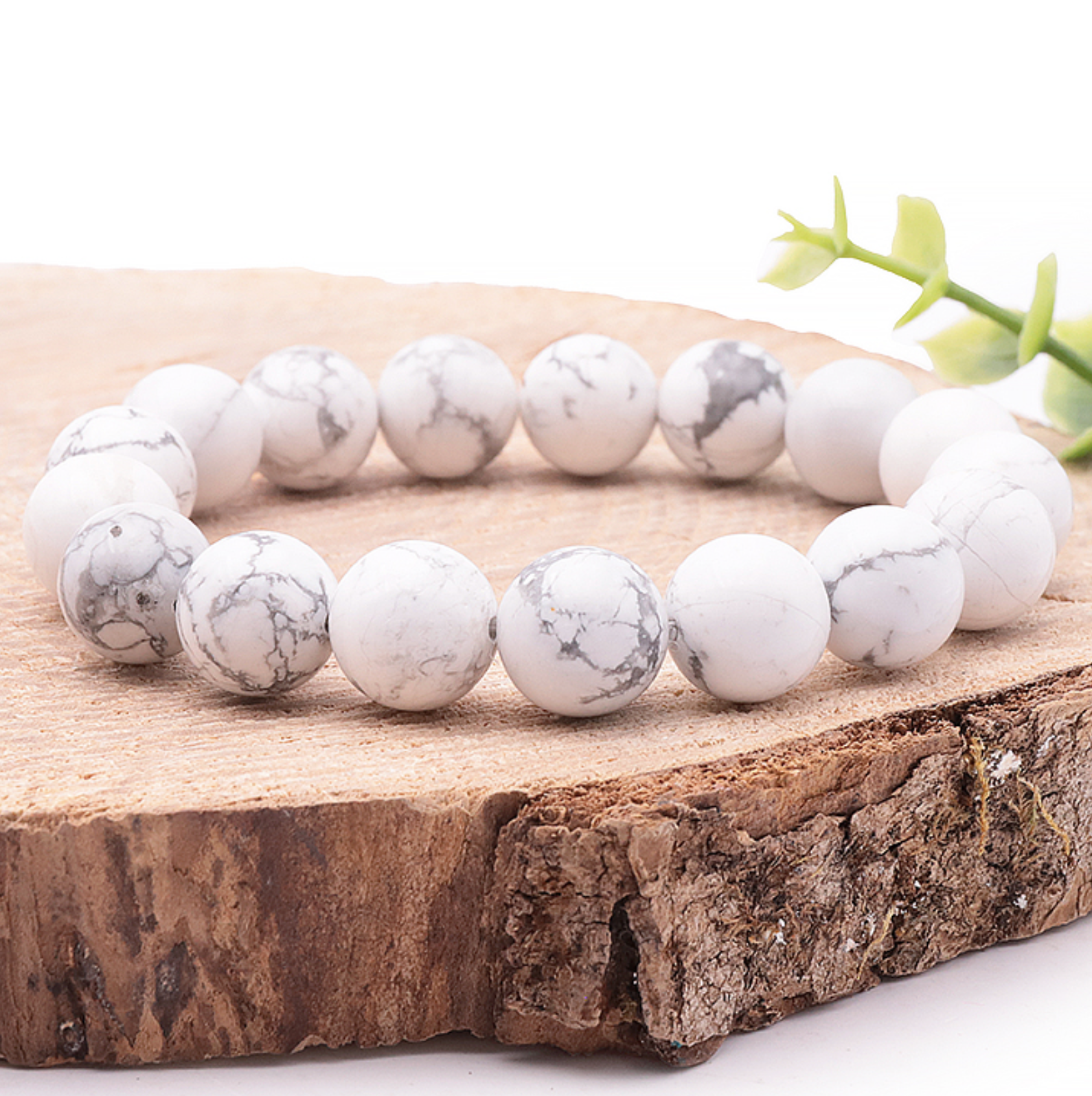BRACELET BOULE 12MM HOWLITE BLANCHE A