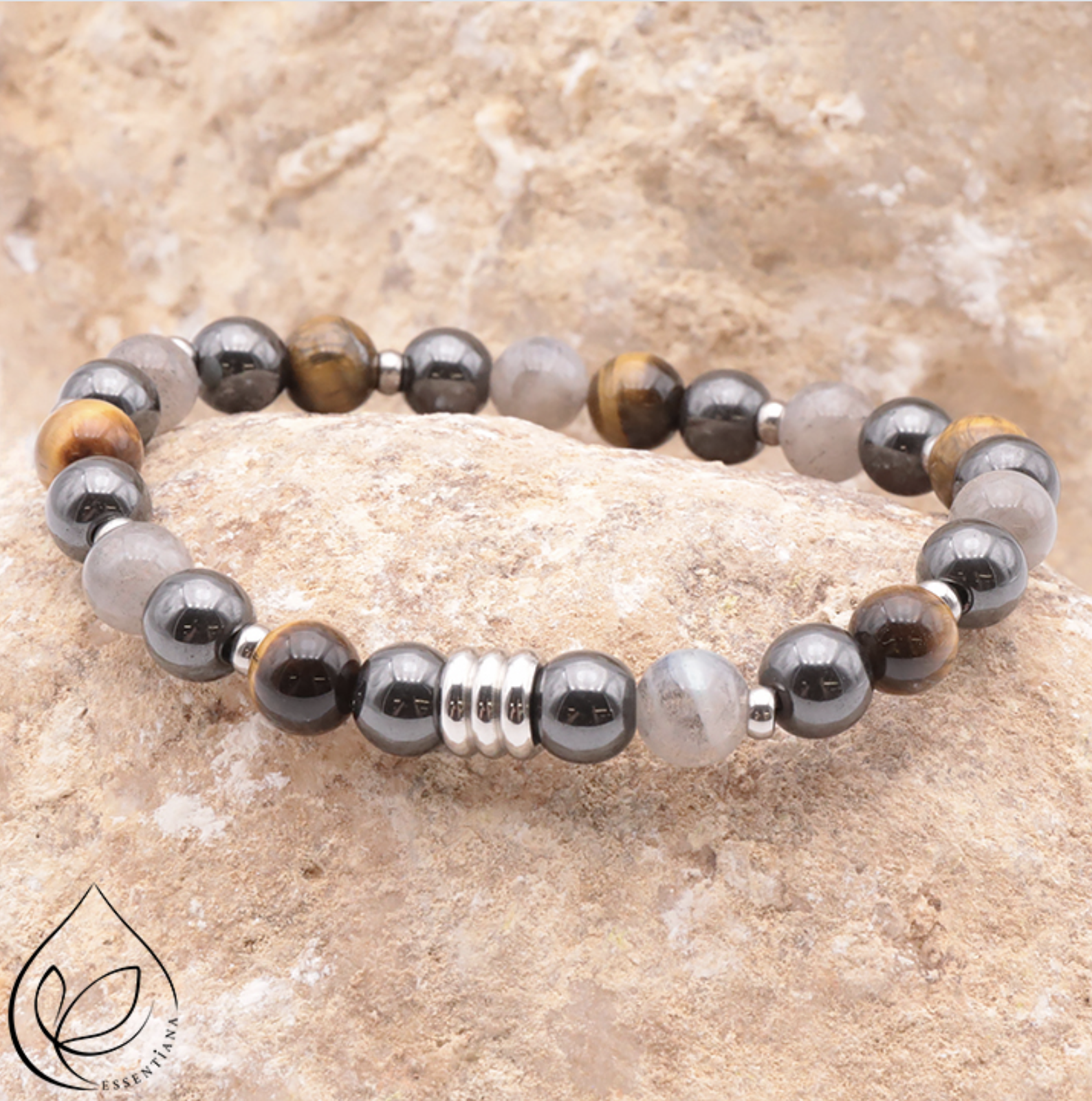 BRACELET CÉLYOS ARGENTÉ LABRADORITE, OEIL DE TIGRE, HÉMATITE A