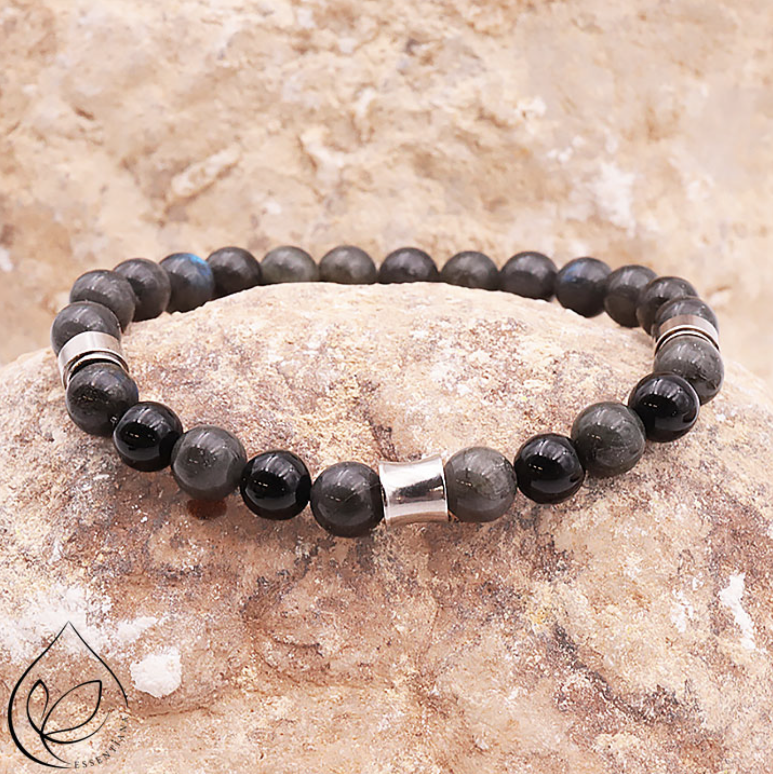 BRACELET KAHEL ARGENTÉ ONYX, LABRADORITE AA