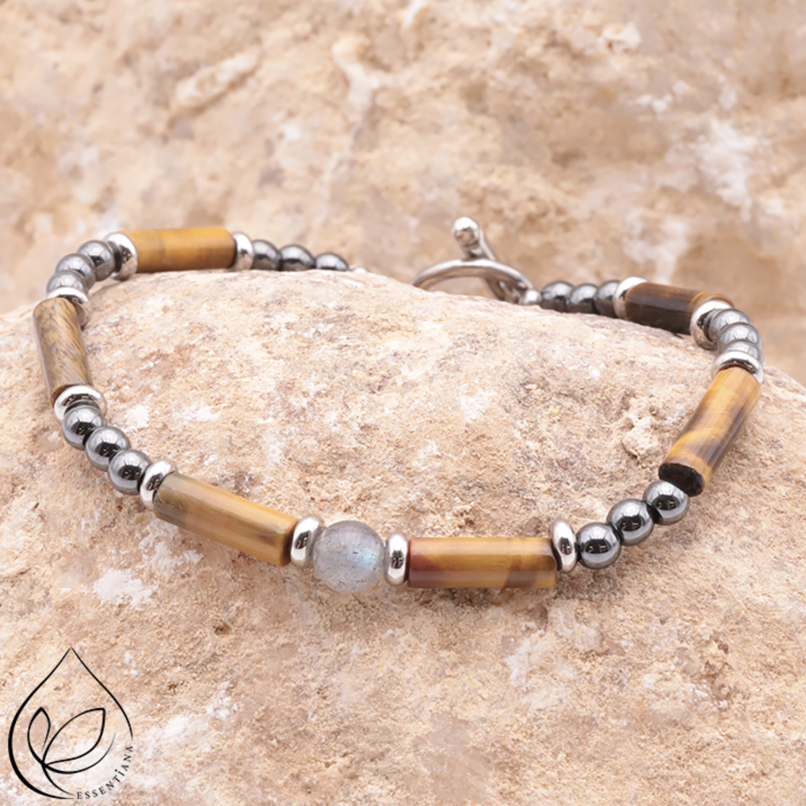 BRACELET LÉGENDE ARGENTÉ LABRADORITE, OEIL DE TIGRE, HÉMATITE A
