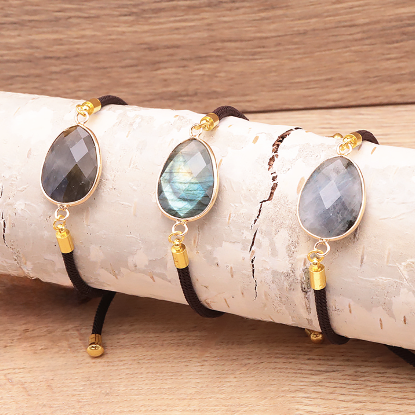 BRACELET CORDON RÉGLABLE LABRADORITE A (1 PIÈCE)