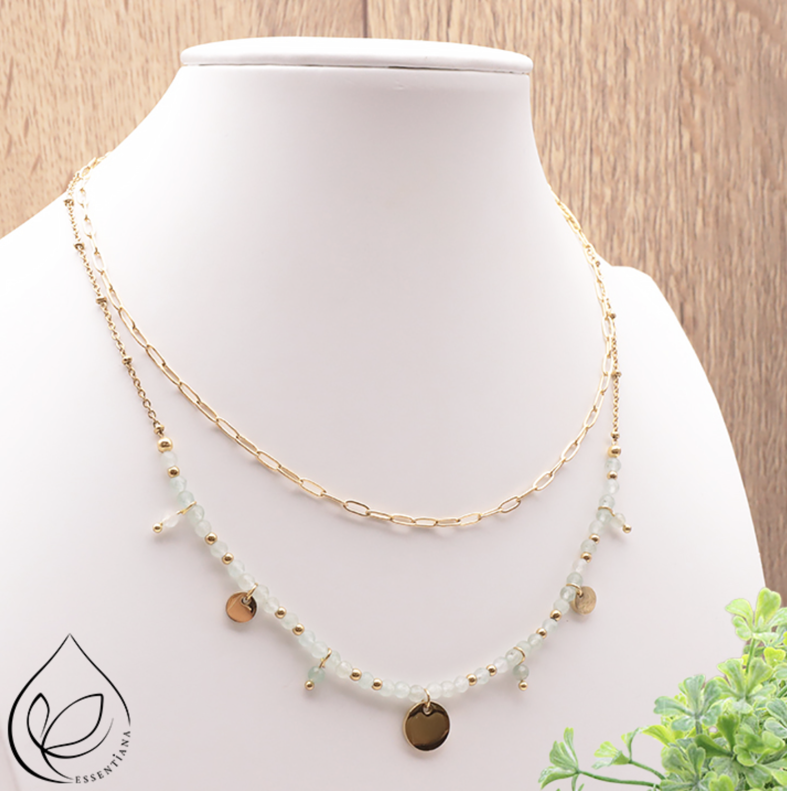 COLLIER IRIS DORÉ AVENTURINE VERTE A