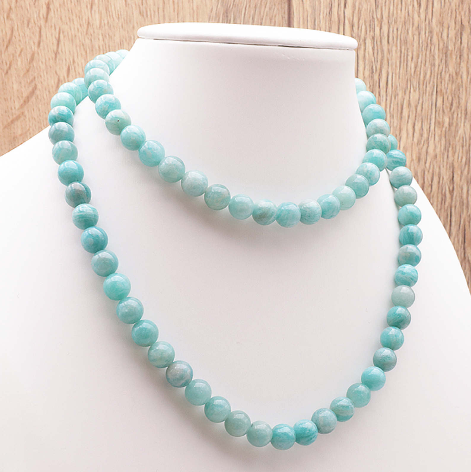 COLLIER BOULE 08MM AMAZONITE PÉROU A+