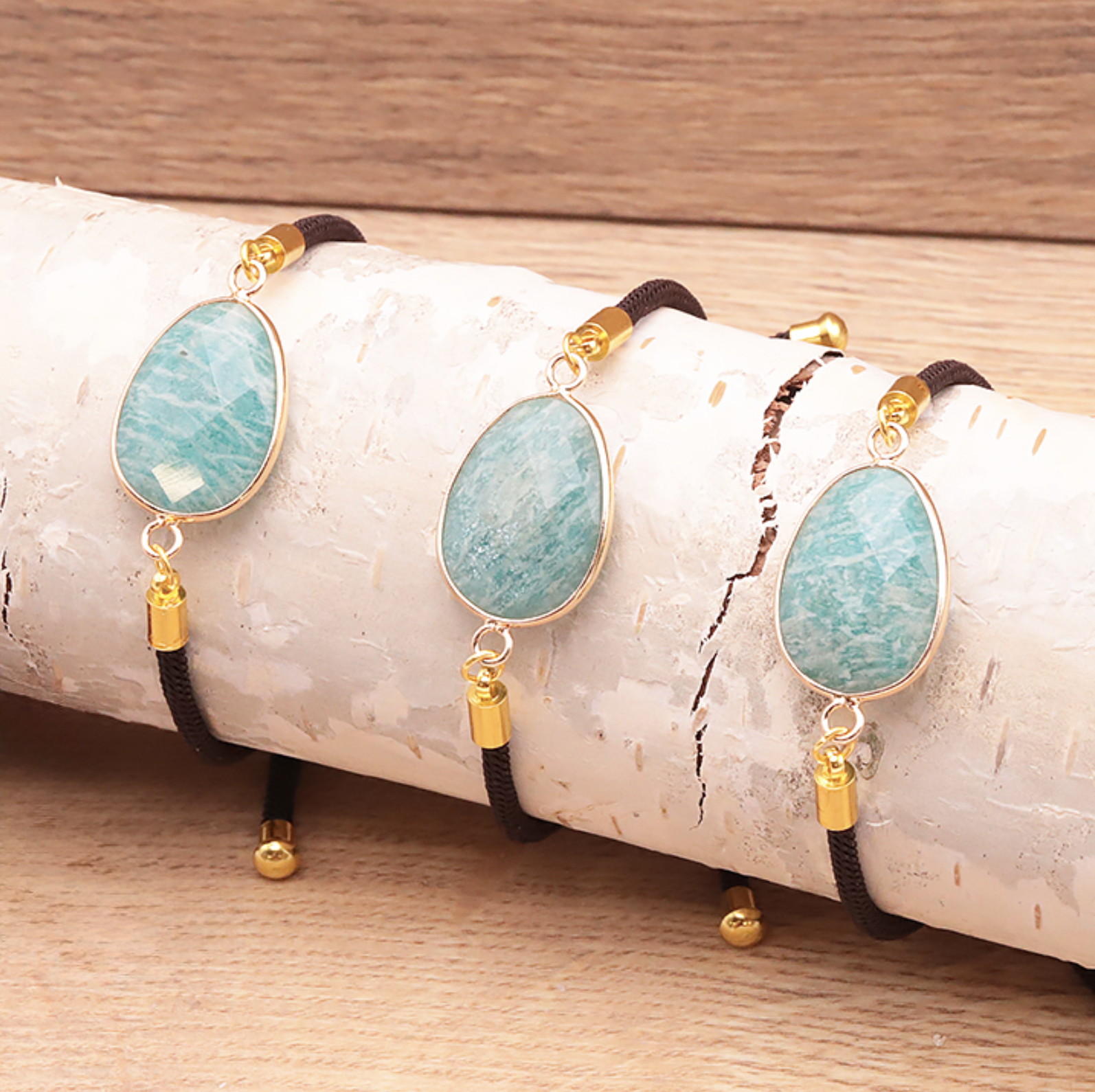 BRACELET CORDON RÉGLABLE AMAZONITE PÉROU A (1 PIÈCE)