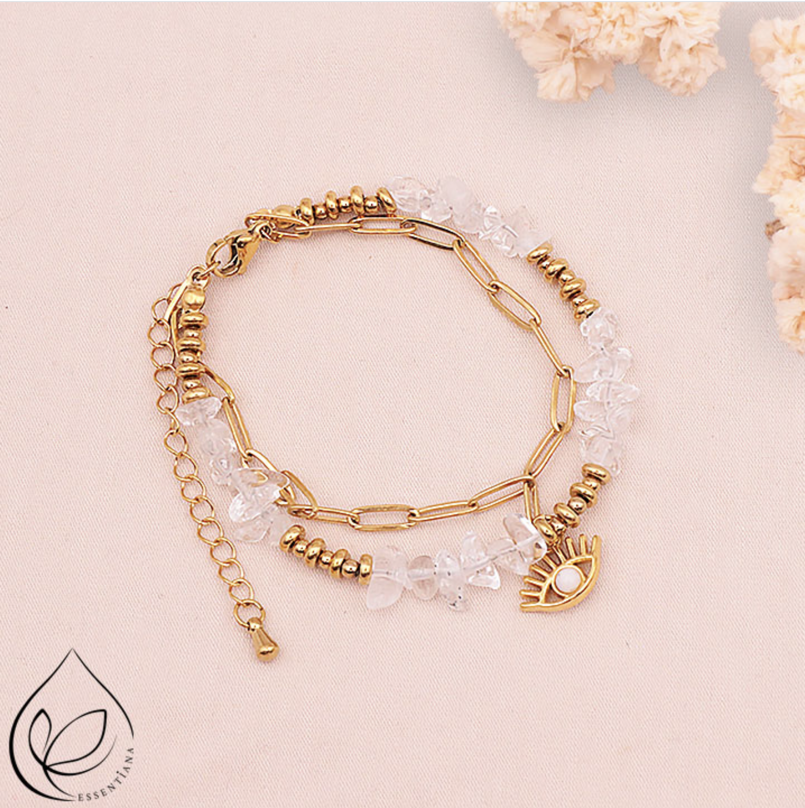 BRACELET HORUS DORÉ CRISTAL DE ROCHE AA