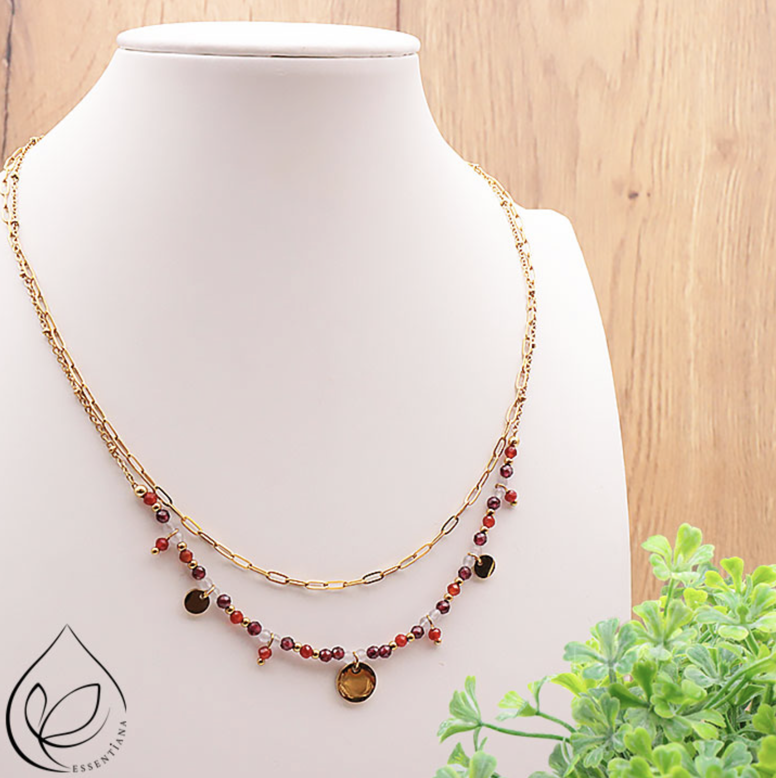 COLLIER IRIS DORÉ CORNALINE, CRISTAL DE ROCHE AA