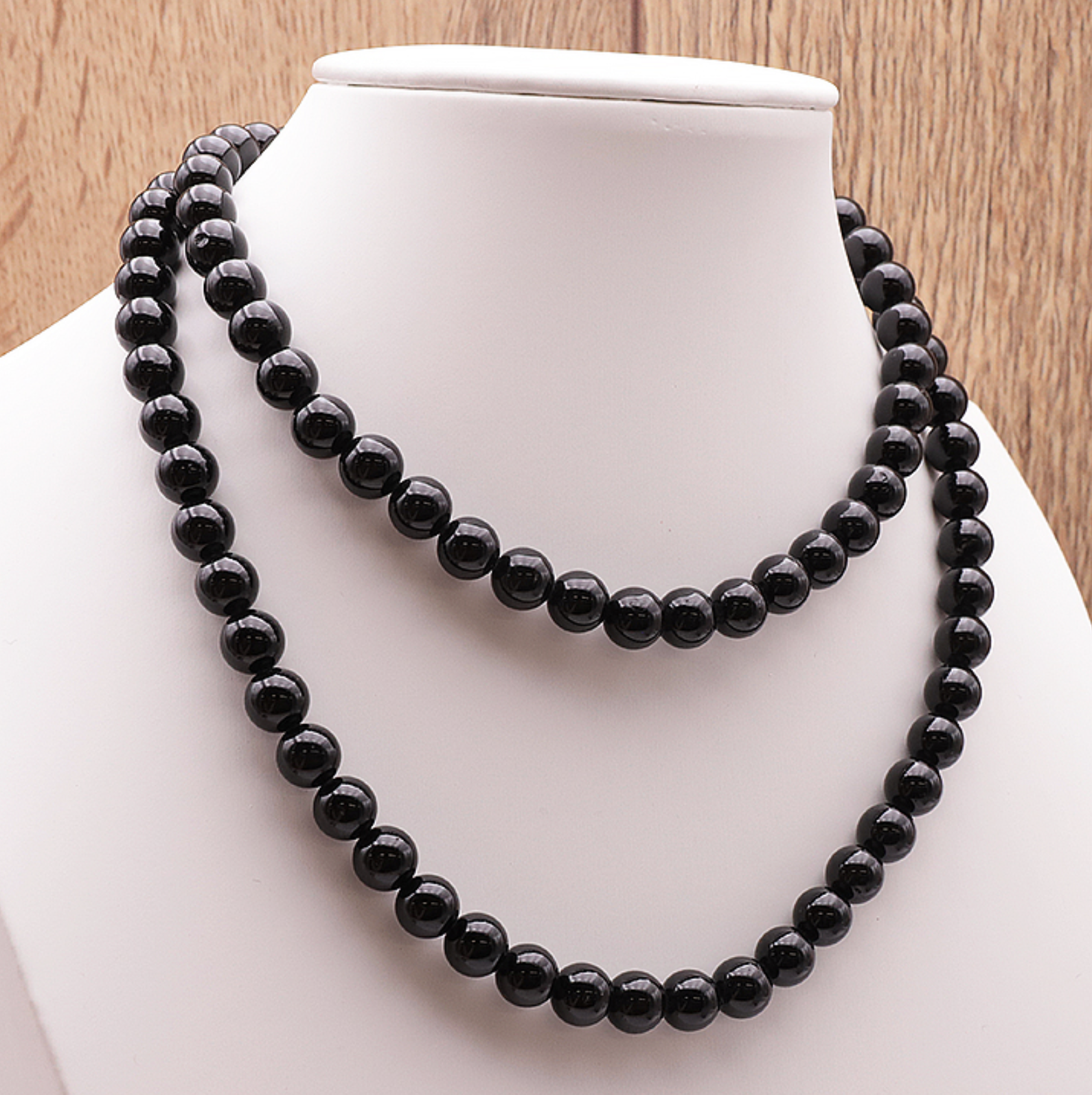 COLLIER BOULE 08MM TOURMALINE NOIRE A